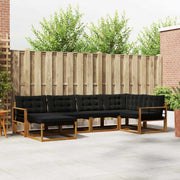 Set vanjskih sofa 6 kom. Prirodna i crna Čvrsto drvo akacije