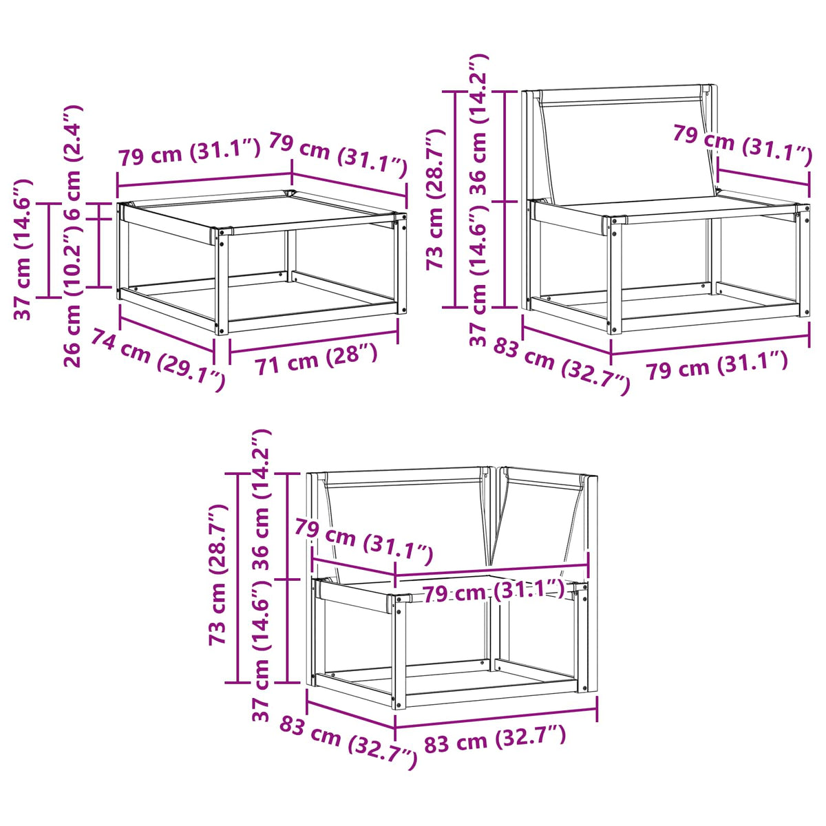 Set vanjskih sofa 6 kom. Prirodna i crna Čvrsto drvo akacije