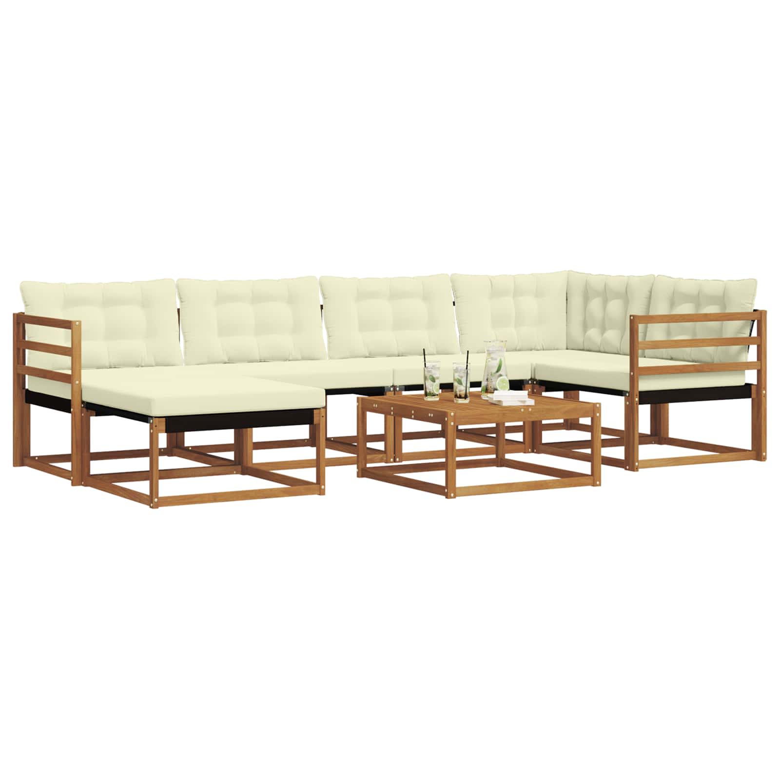 Set vanjskih sofa 19 pcs Prirodna i krem Čvrsto drvo akacije