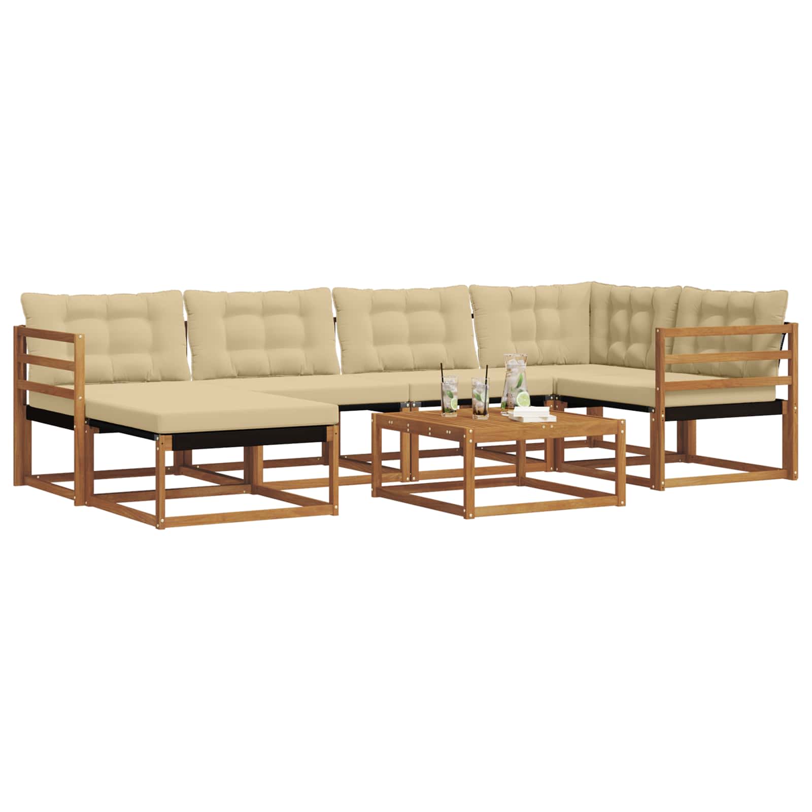 Set vanjskih sofa 19 pcs Prirodna i bež Čvrsto drvo akacije