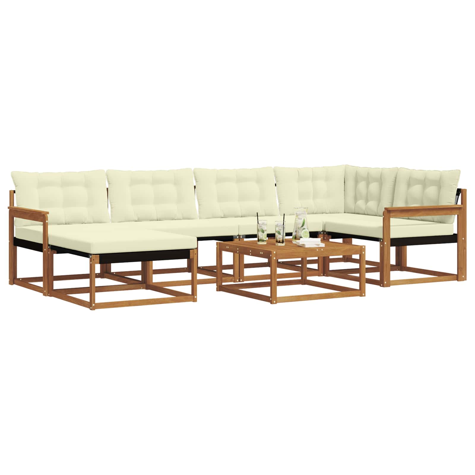 Set vanjskih sofa 19 pcs Prirodna i krem Čvrsto drvo akacije