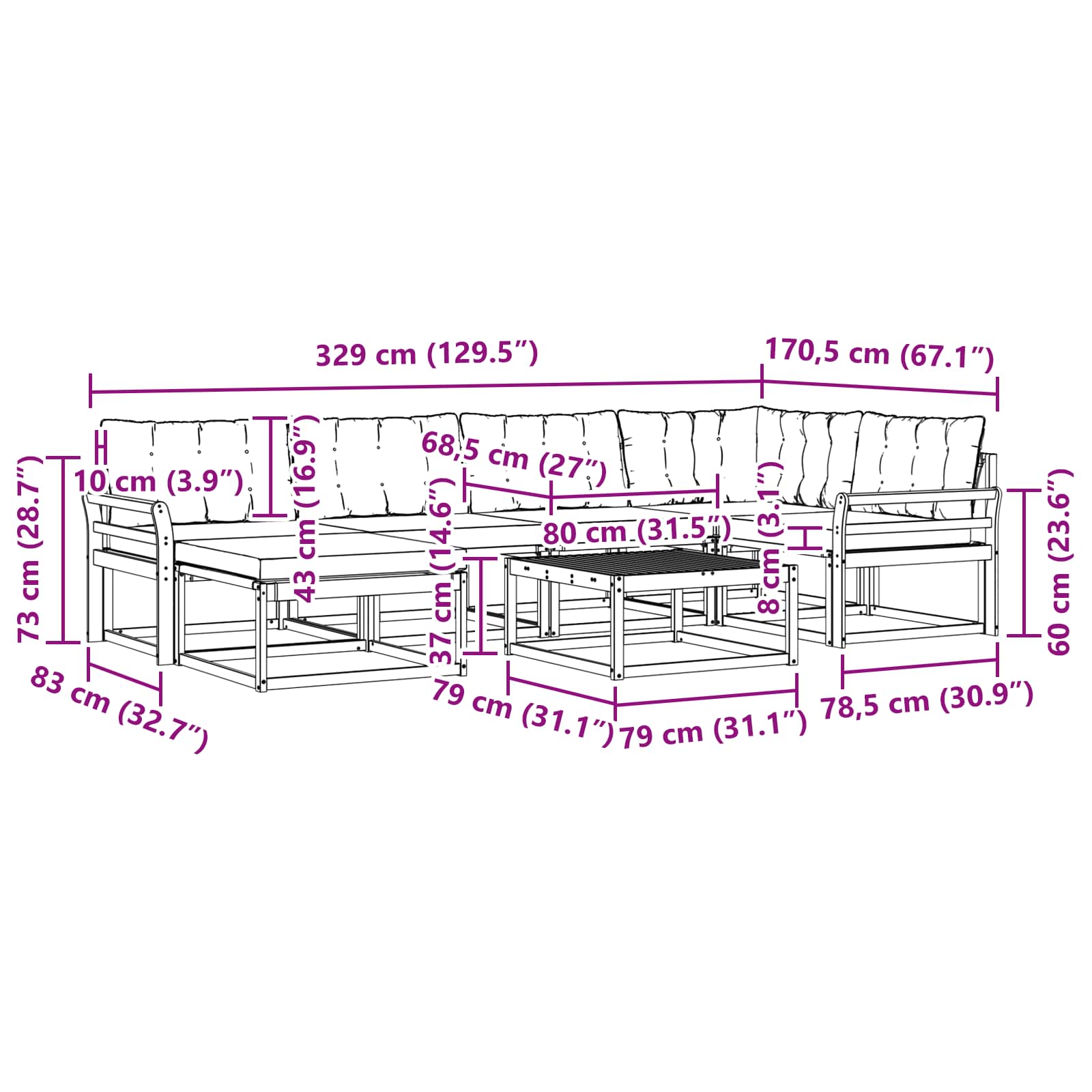 Set vanjskih sofa 19 pcs Prirodna i krem Čvrsto drvo akacije