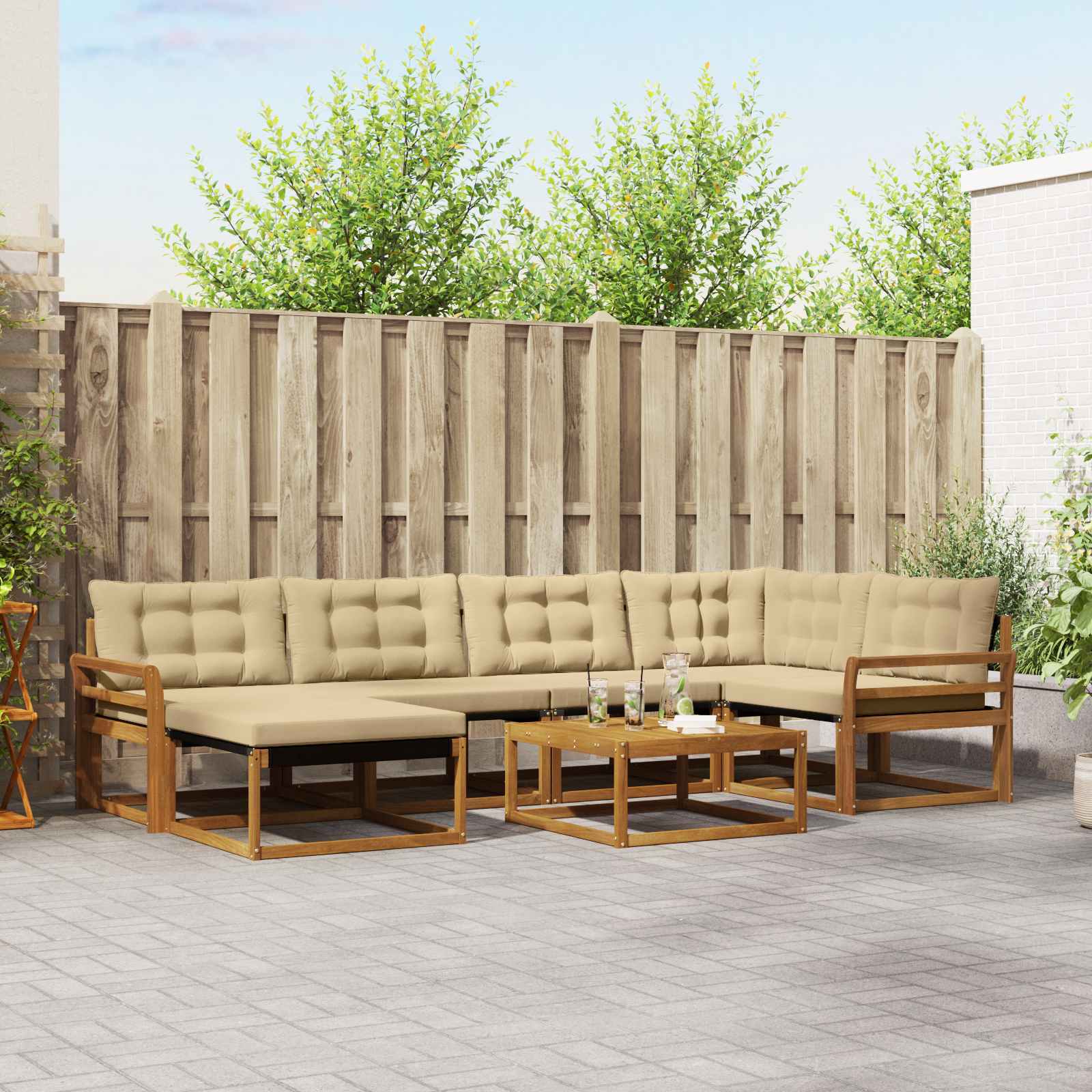 Set vanjskih sofa 19 pcs Prirodna i bež Čvrsto drvo akacije