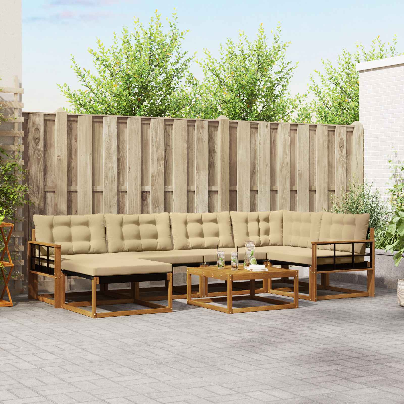 Set vanjskih sofa 19 pcs Prirodna i bež Čvrsto drvo akacije