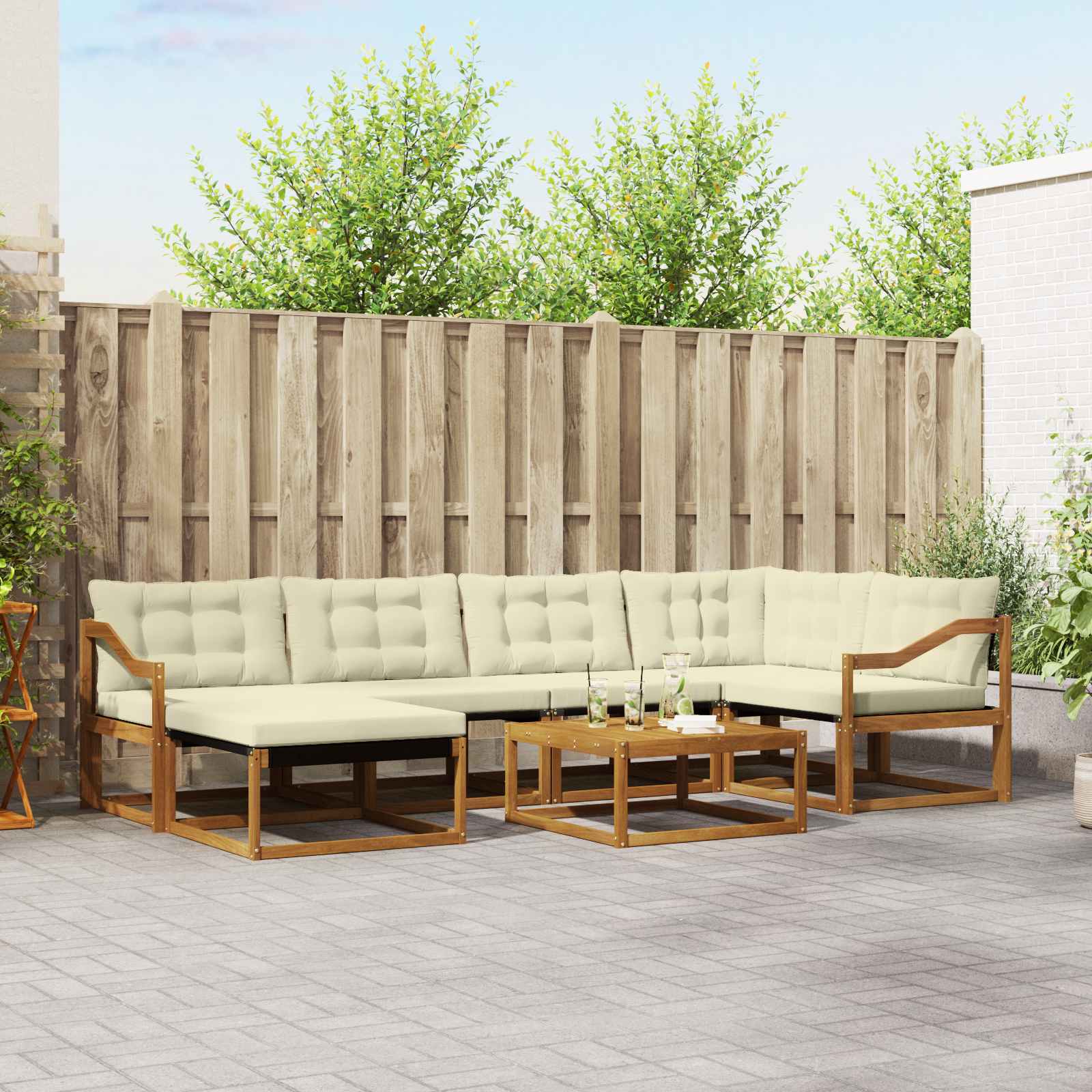 Set vanjskih sofa 19 pcs Prirodna i krem Čvrsto drvo akacije
