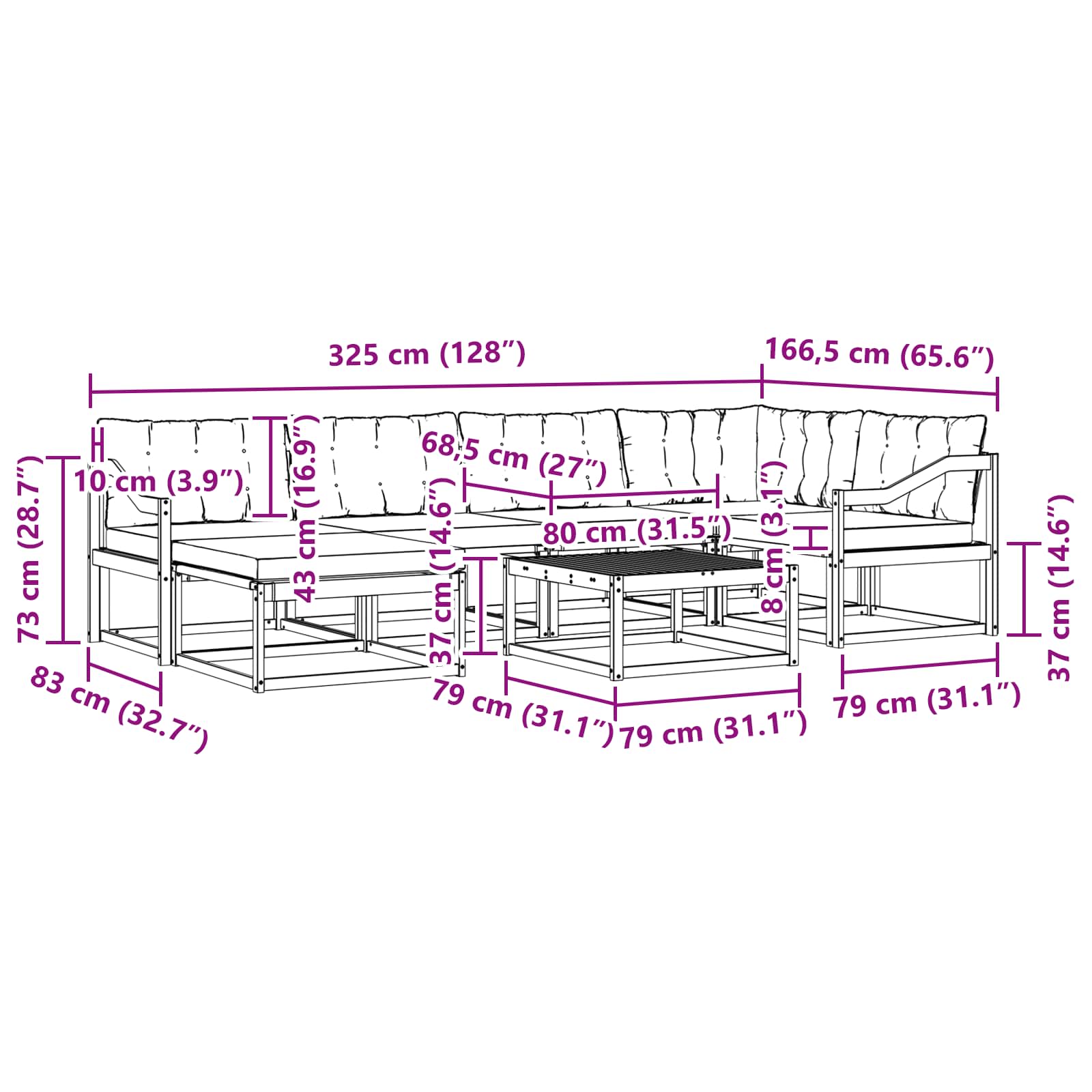 Set vanjskih sofa 19 pcs Prirodna i krem Čvrsto drvo akacije