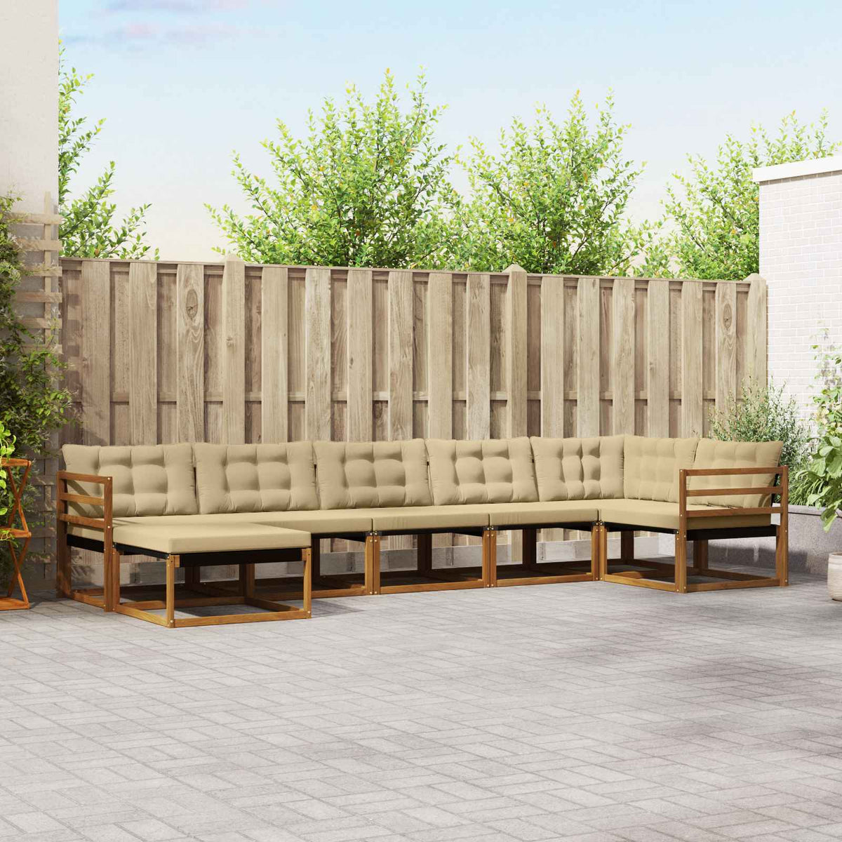 Set vanjskih sofa 7 kom. Prirodna i bež Čvrsto drvo akacije