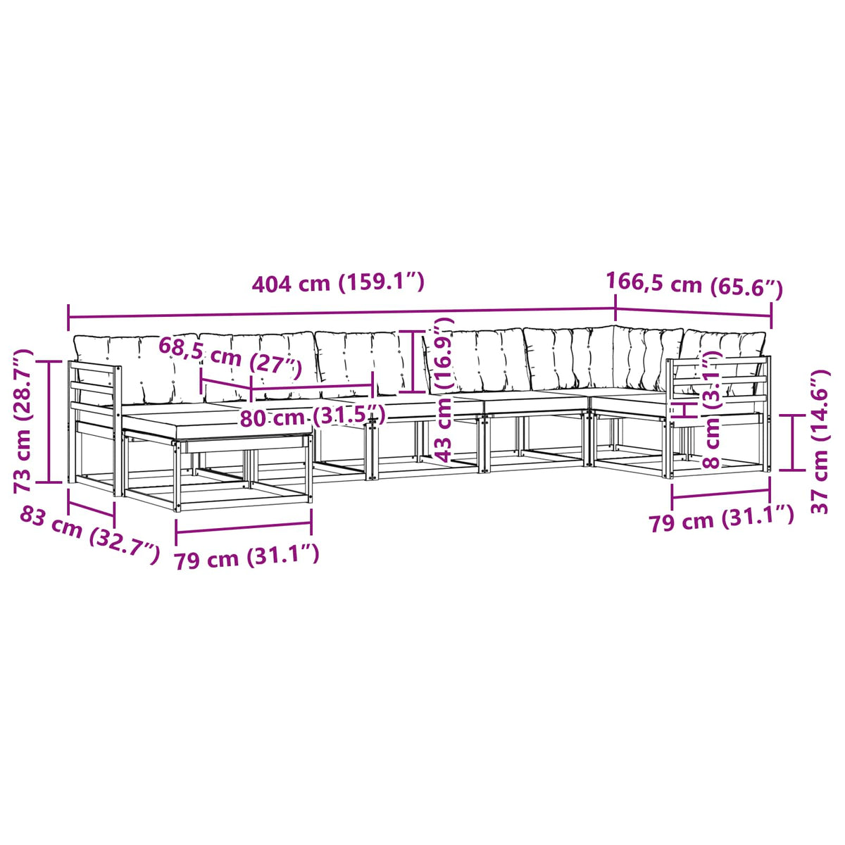Set vanjskih sofa 7 kom. Prirodna i bež Čvrsto drvo akacije