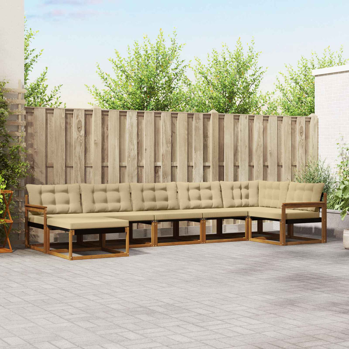 Set vanjskih sofa 7 kom. Prirodna i bež Čvrsto drvo akacije