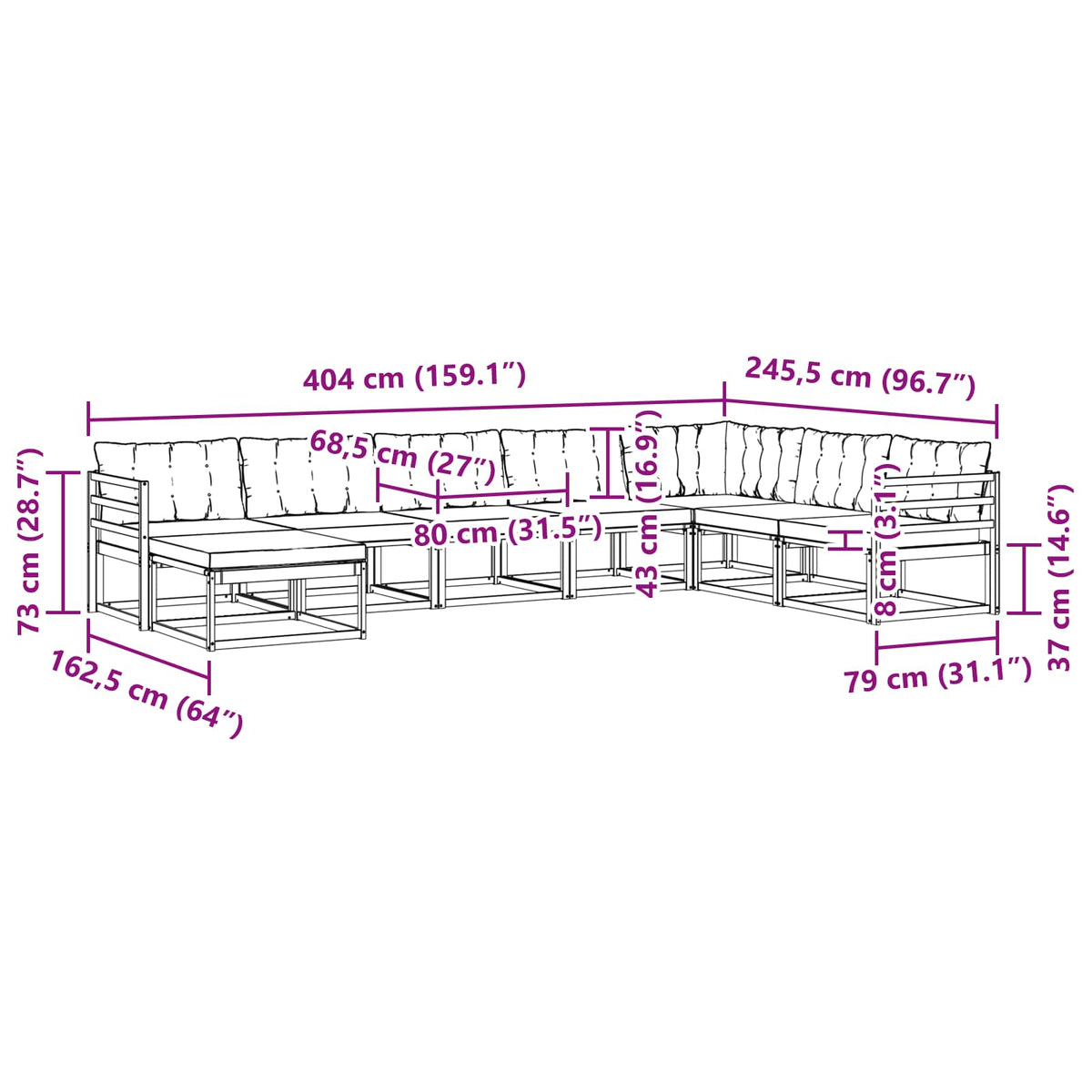 Set vanjskih sofa 8 kom. Prirodna i krem Čvrsto drvo akacije