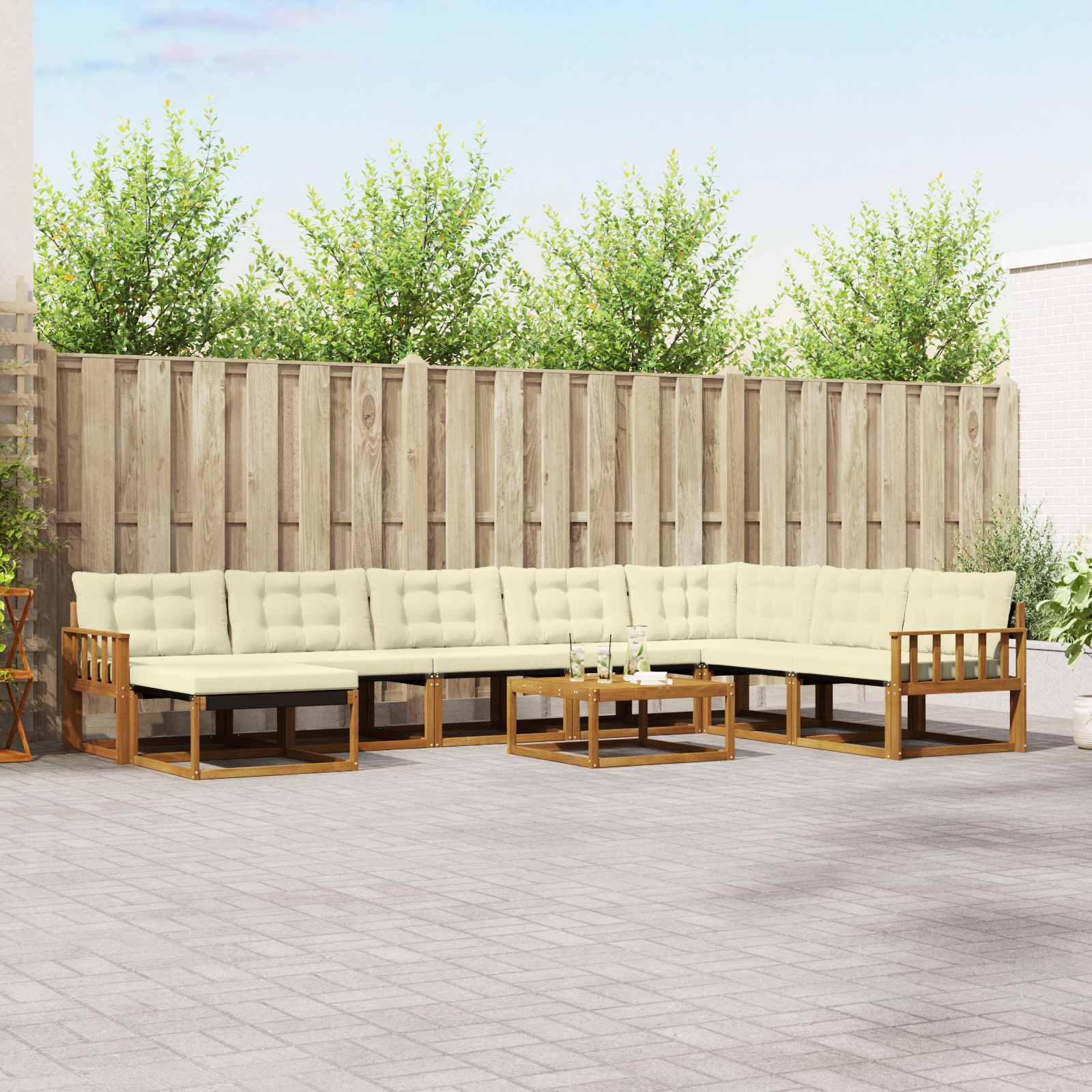 Set vanjskih sofa 9 pcs Prirodna i krem Čvrsto drvo akacije