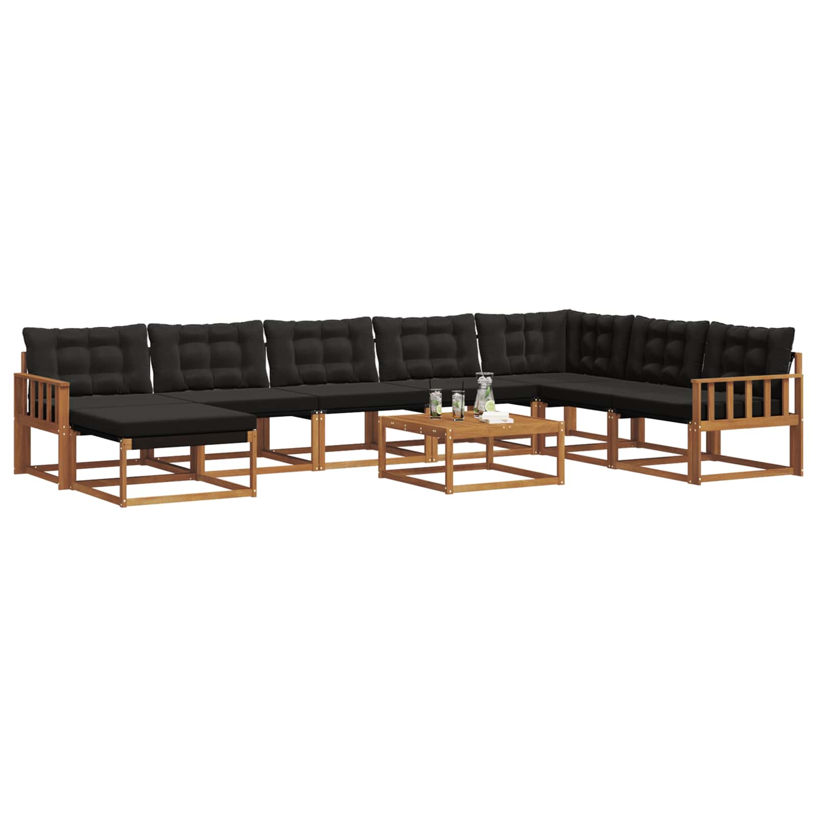 Set vanjskih sofa 9 pcs Prirodna i crna Čvrsto drvo akacije