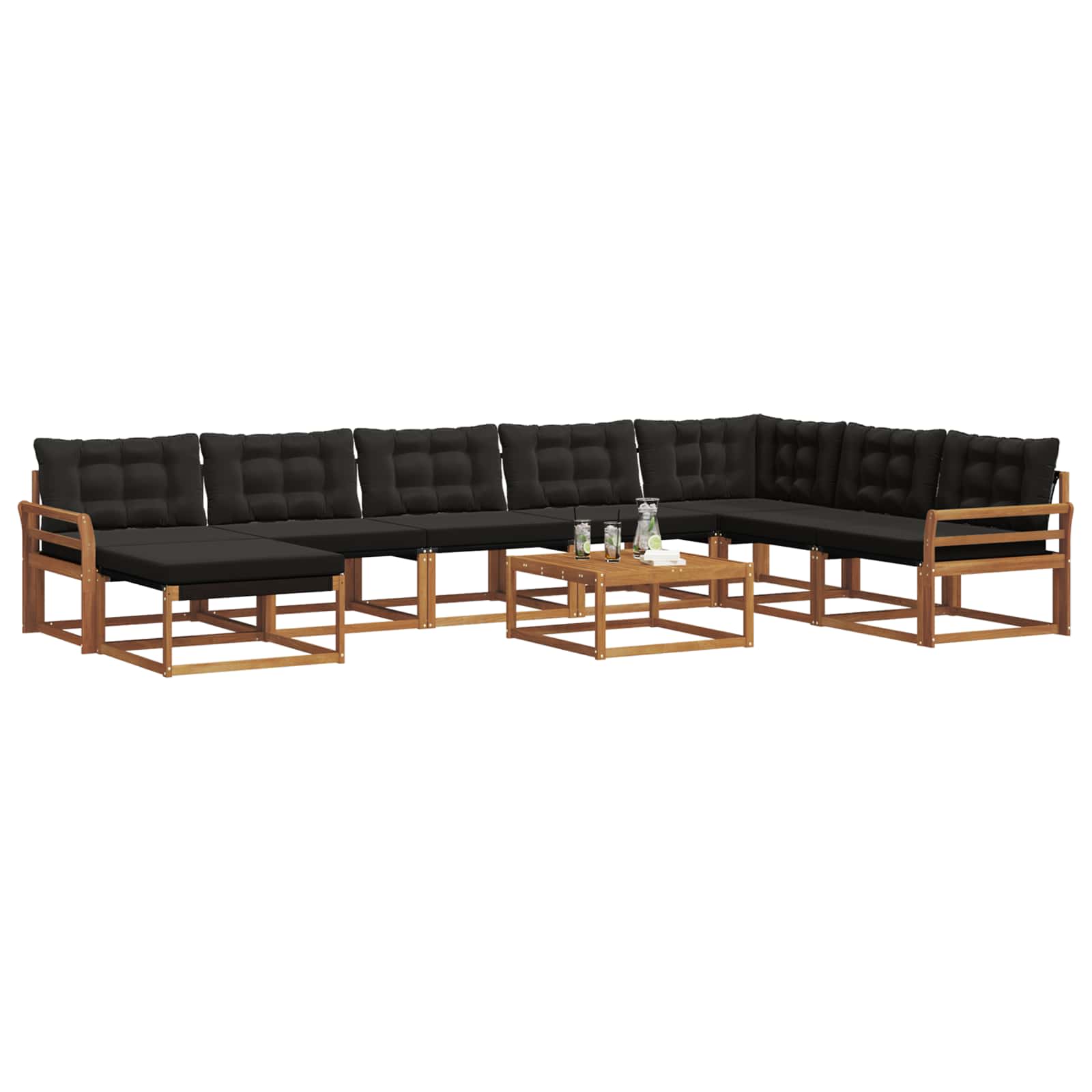 Set vanjskih sofa 9 pcs Prirodna i crna Čvrsto drvo akacije