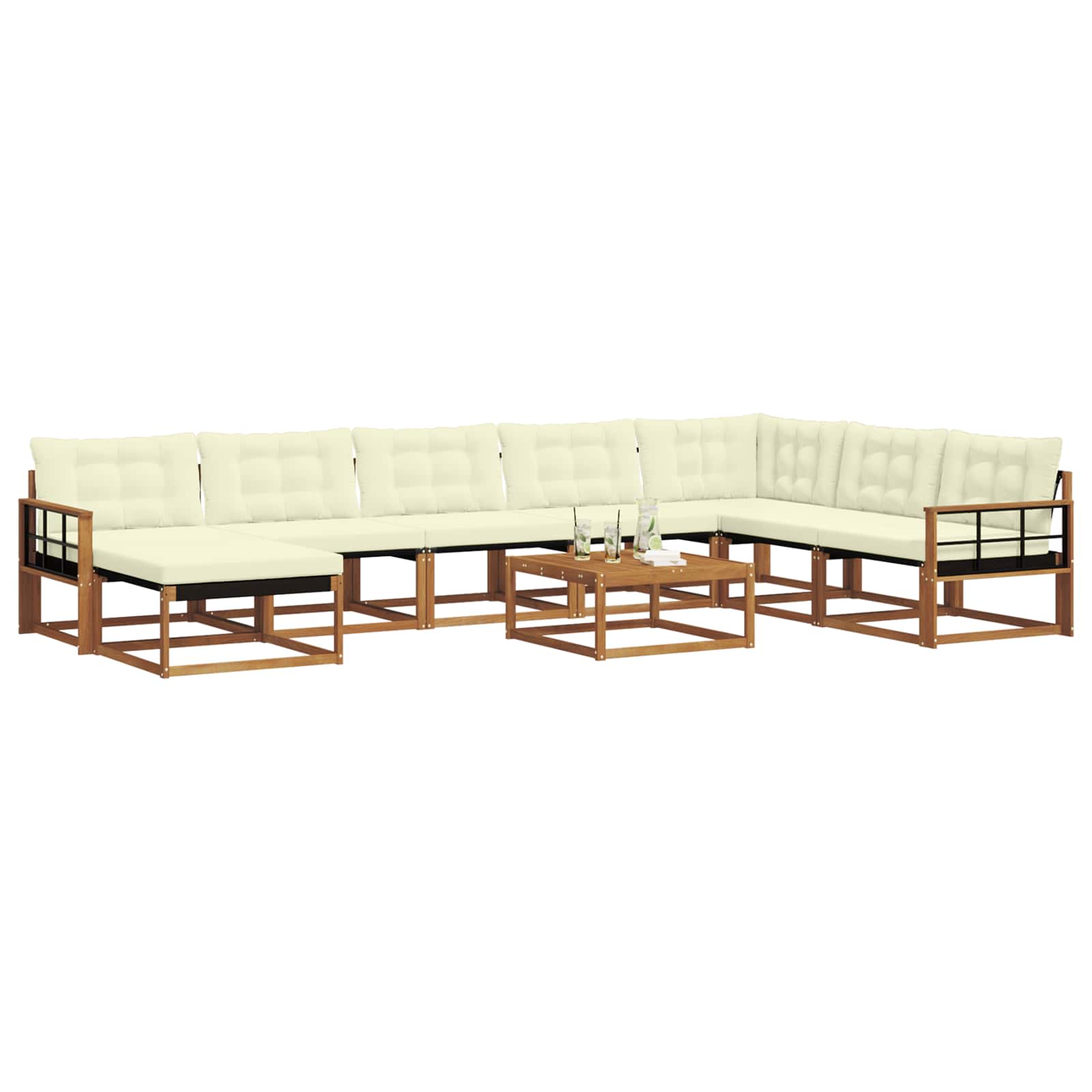 Set vanjskih sofa 9 pcs Prirodna i krem Čvrsto drvo akacije