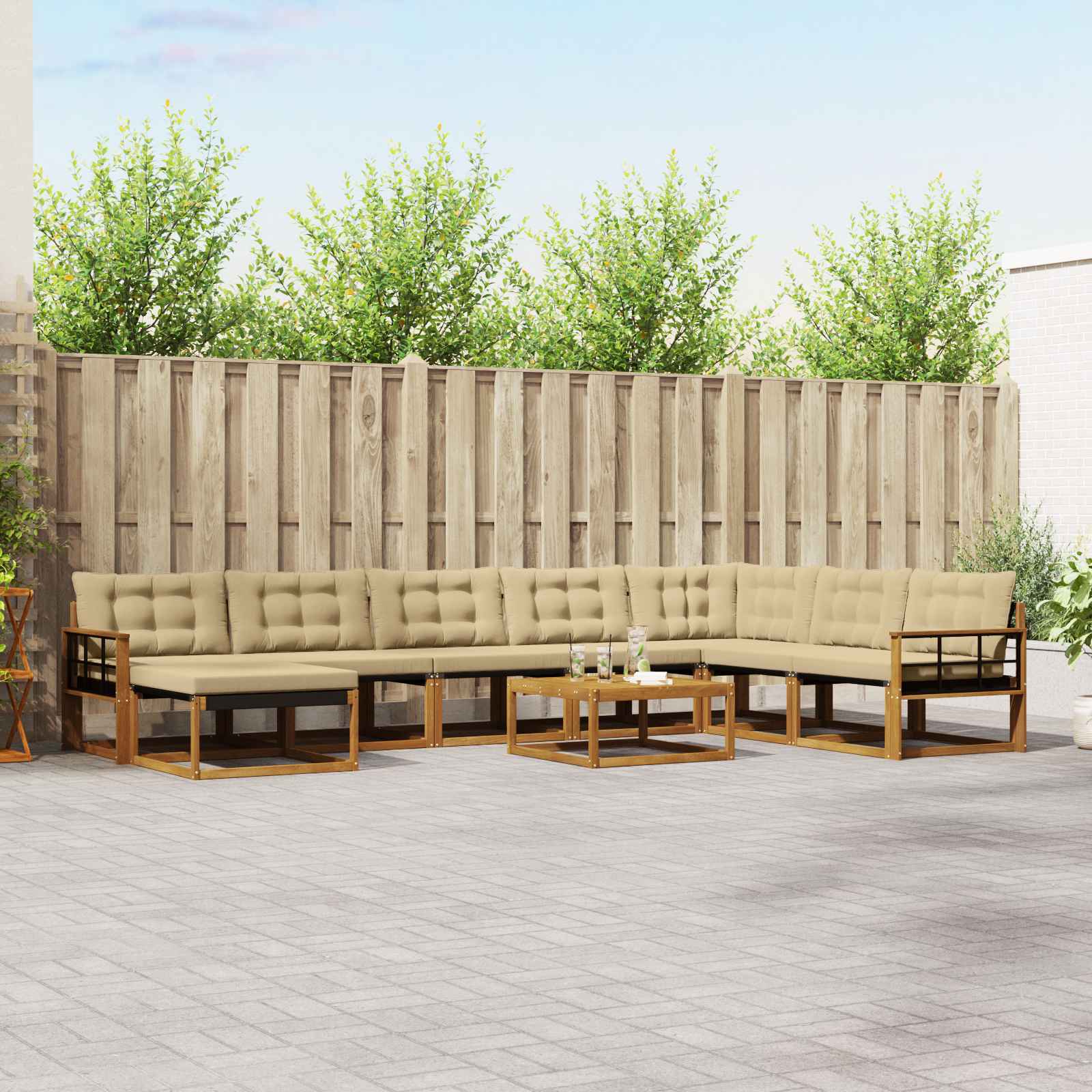 Set vanjskih sofa 9 pcs Prirodna i bež Čvrsto drvo akacije