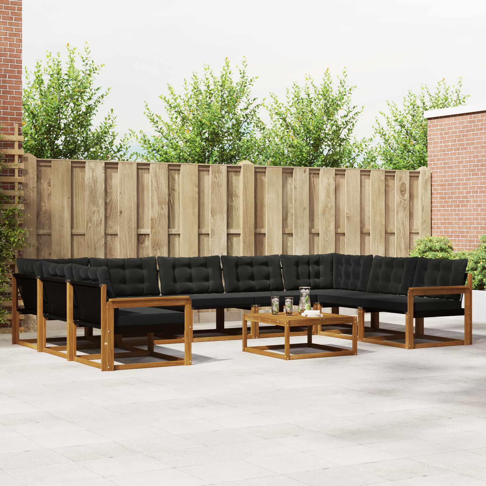 Set vanjskih sofa s jastukom 10 pcs Prirodna i crna