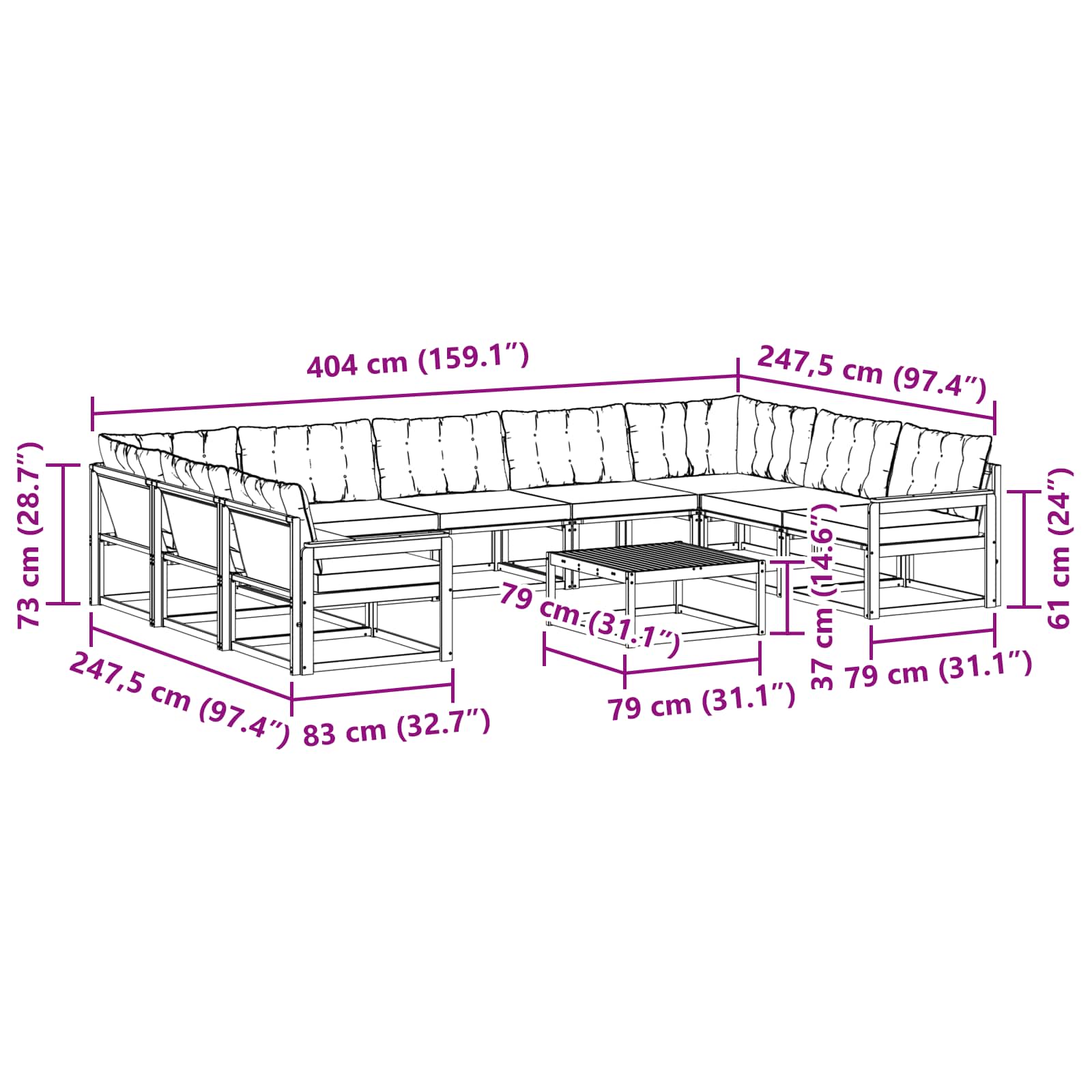 Set vanjskih sofa s jastukom 10 pcs Prirodna i crna
