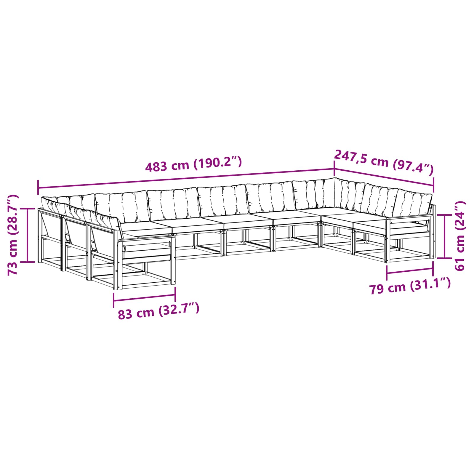 Set vanjskih sofa s jastukom 10 pcs Prirodna i crna