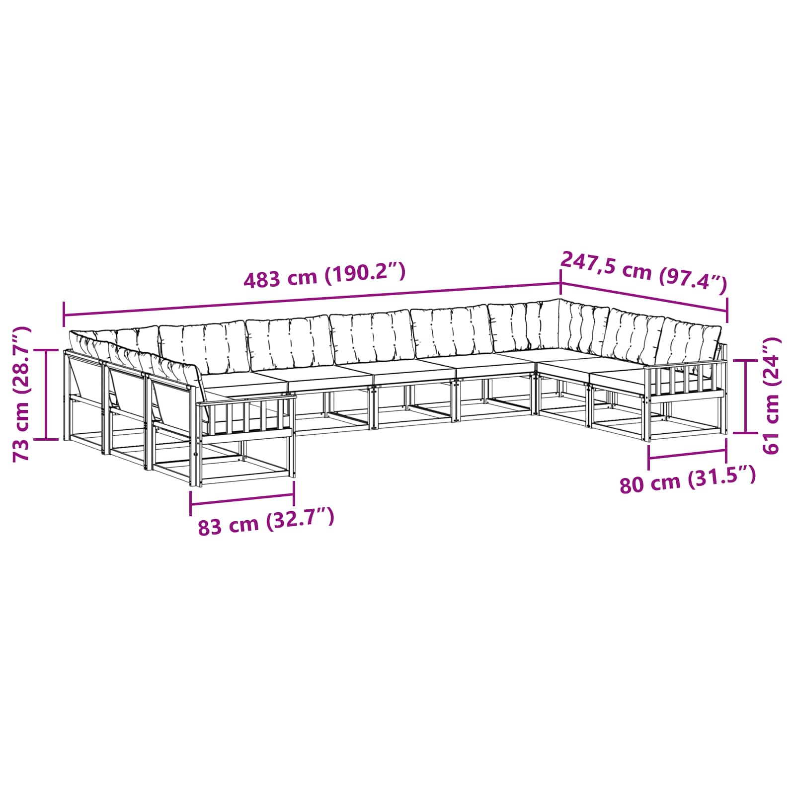 Set vanjskih sofa s jastukom 10 pcs Prirodna i crna