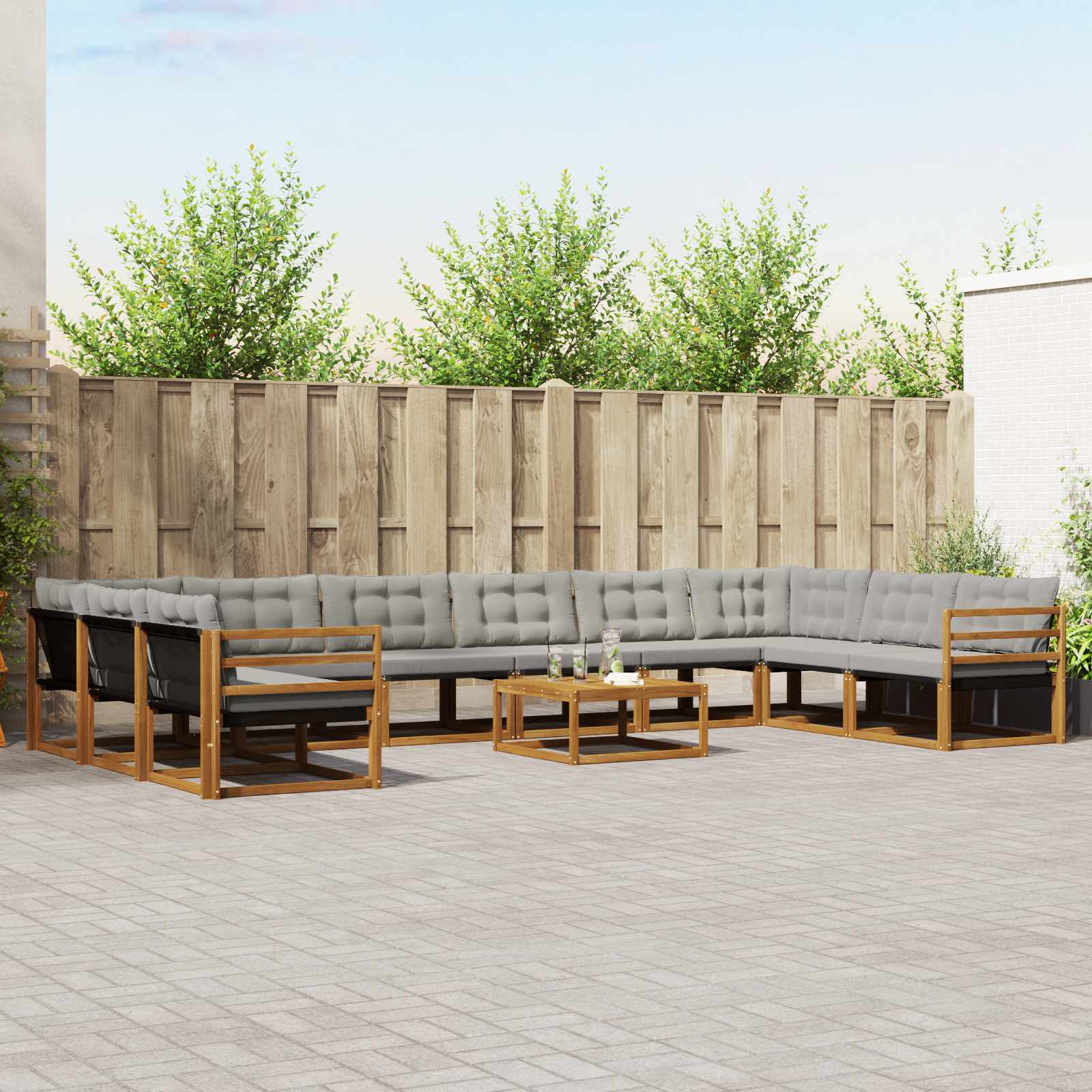 Set vanjskih sofa s jastukom 11 pcs Prirodna i svijetlo siva