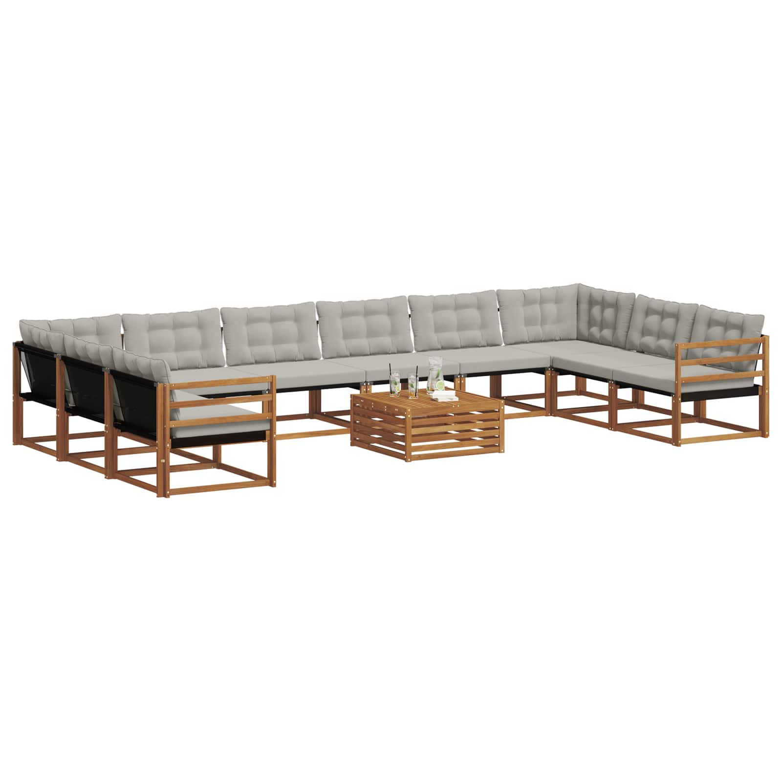 Set vanjskih sofa s jastukom 11 pcs Prirodna i svijetlo siva