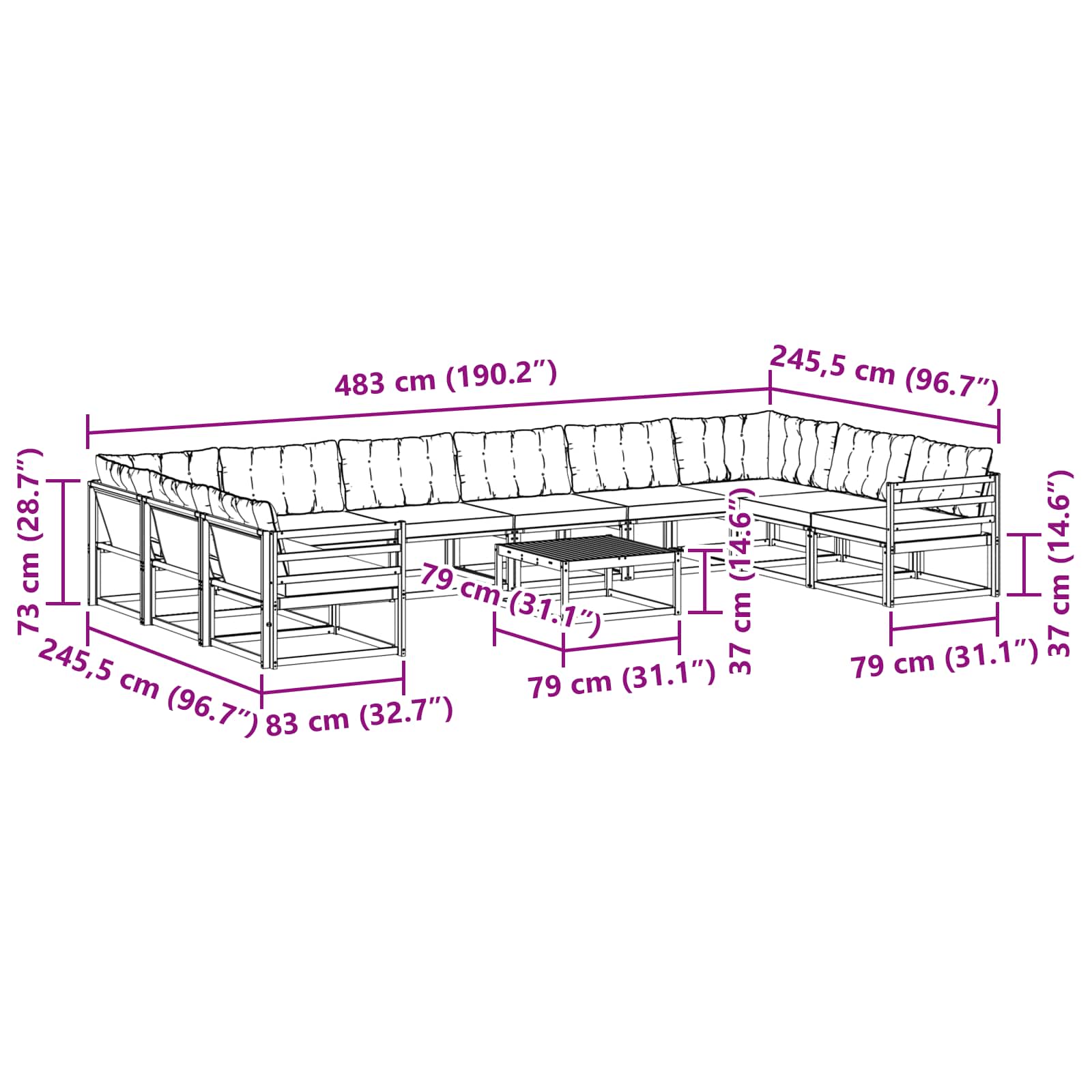 Set vanjskih sofa s jastukom 11 pcs Prirodna i bež