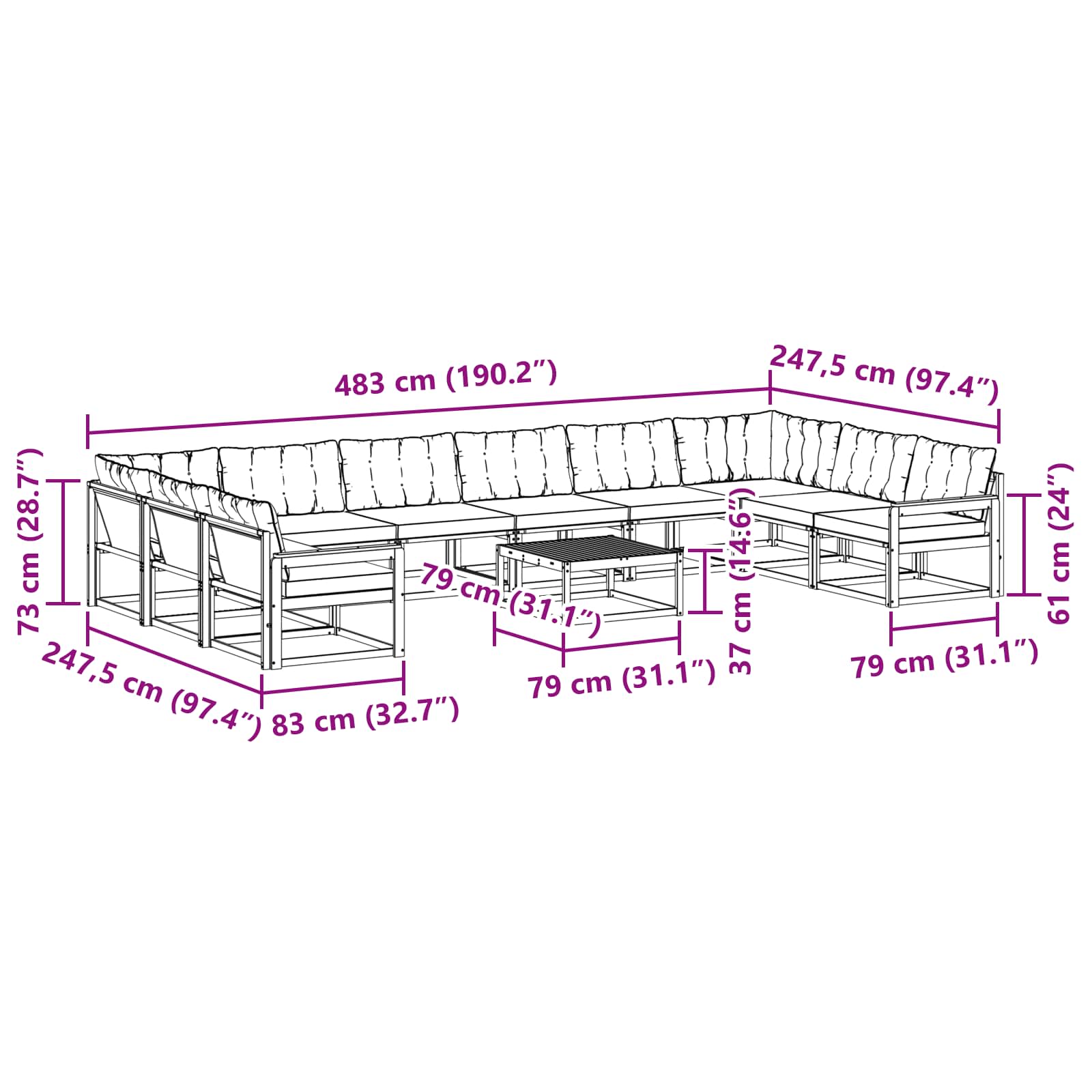 Set vanjskih sofa s jastukom 11 pcs Prirodna i bež