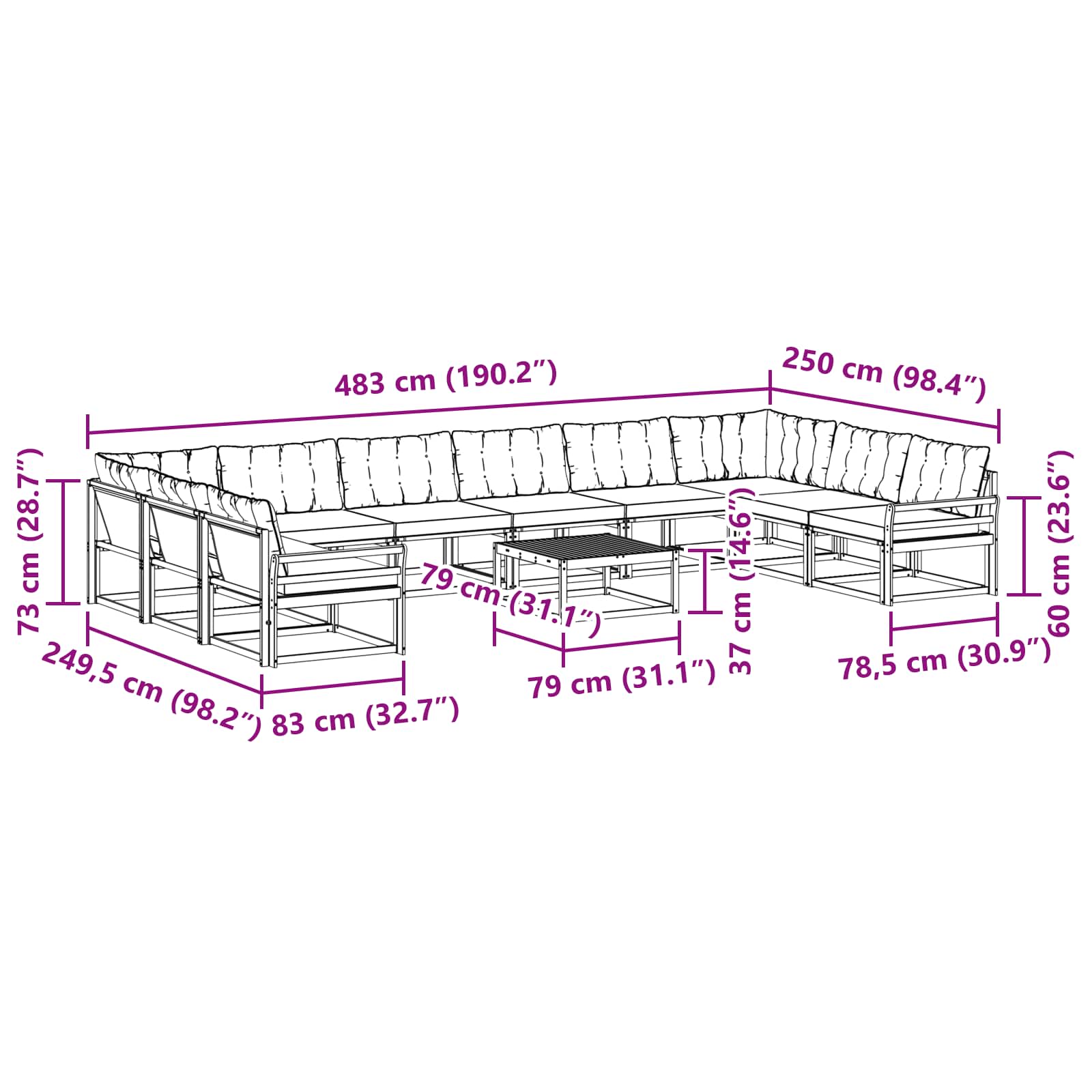Set vanjskih sofa s jastukom 11 pcs Prirodna i bež