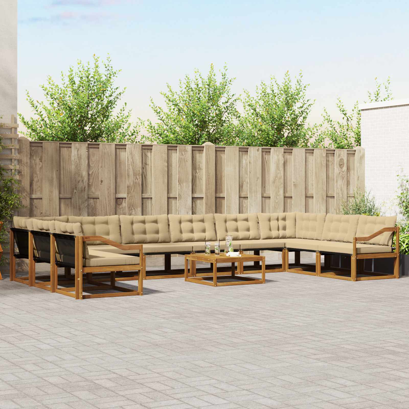 Set vanjskih sofa s jastukom 11 pcs Prirodna i bež