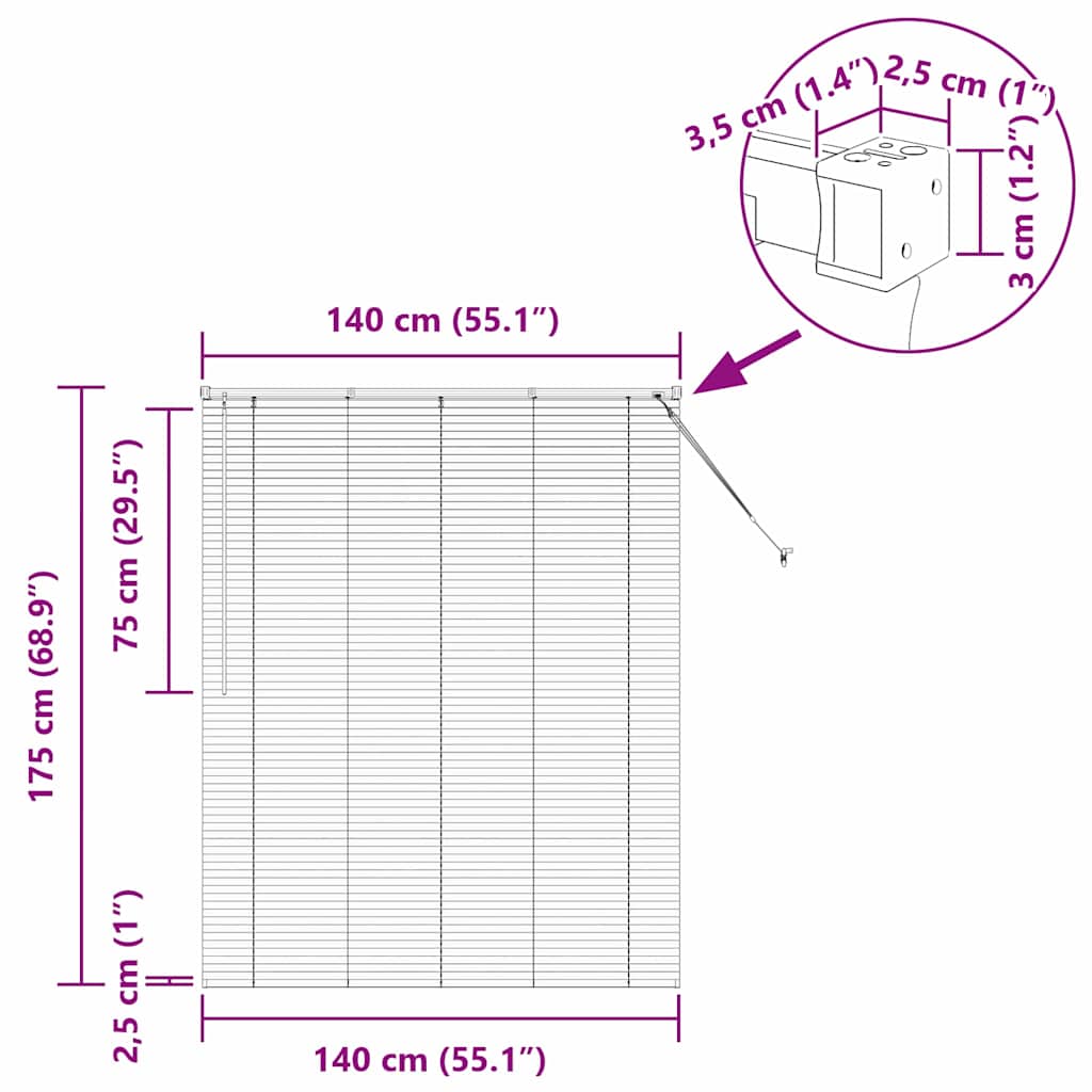Venecijanski zastore Tamno siva 175 x 140 cm Aluminij