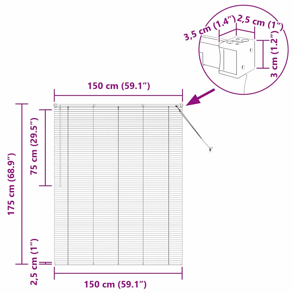 Venecijanski zastore Tamno siva 175 x 150 cm Aluminij
