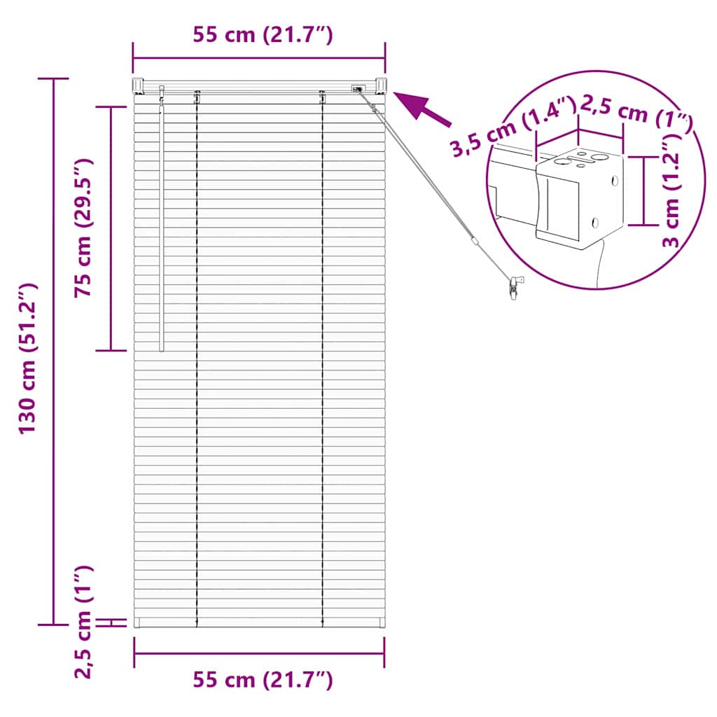 Venecijanski zastore Crna 130 x 55 cm Aluminij