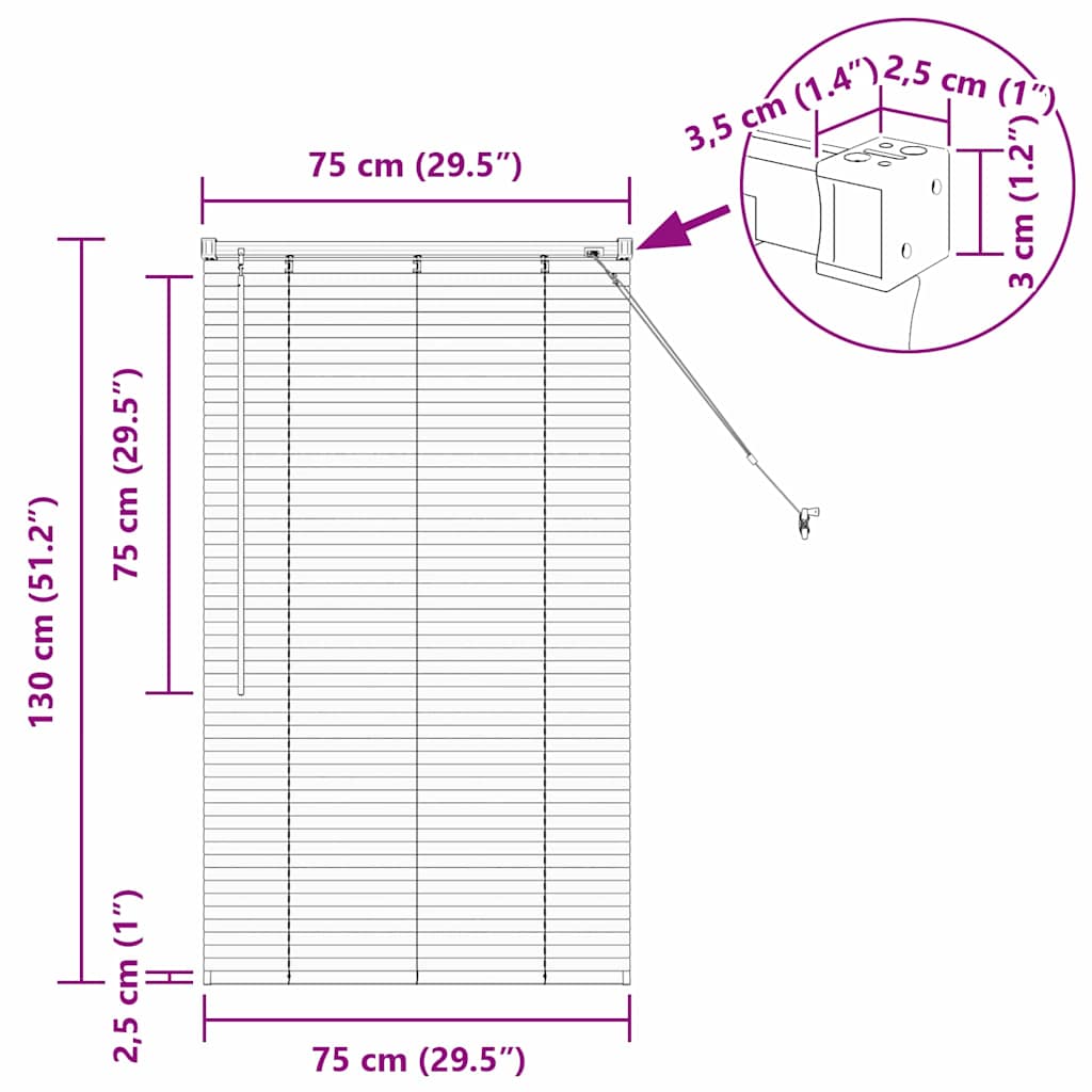 Venecijanski zastore Crna 130 x 75 cm Aluminij