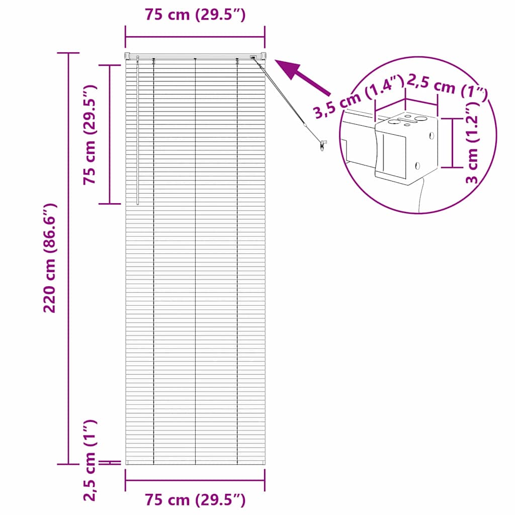 Venecijanski zastore Crna 220 x 75 cm Aluminij