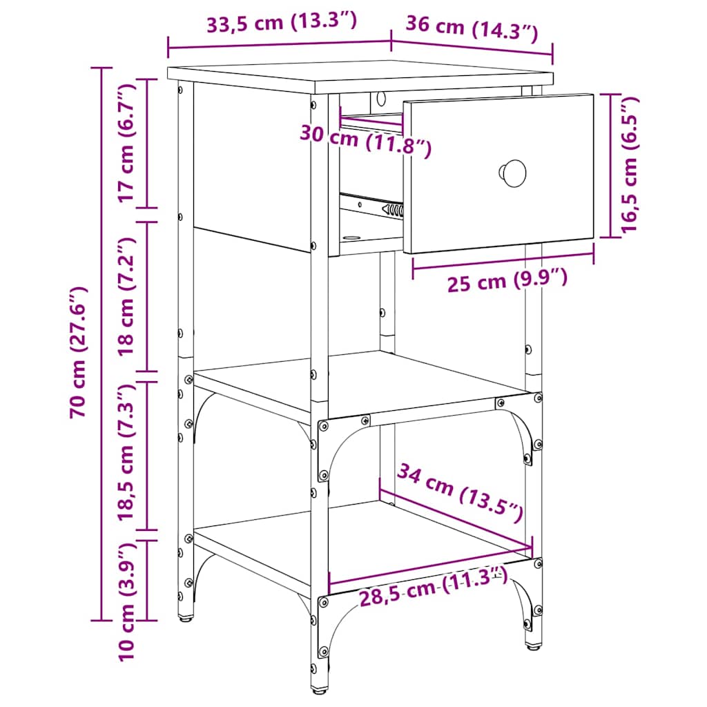 Noćni ormar 2 pcs Smeđa 33.5 x 36 x 70 cm Konstrukcijsko drvo