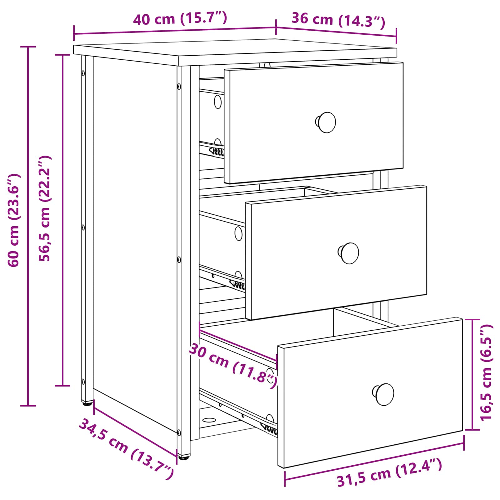 Noćni ormar s ladicama 2 pcs Smeđa 40 x 36 x 60 cm