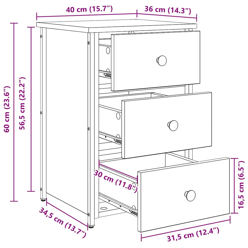 Noćni ormar s ladicama 2 pcs Crni hrast 40 x 36 x 60 cm