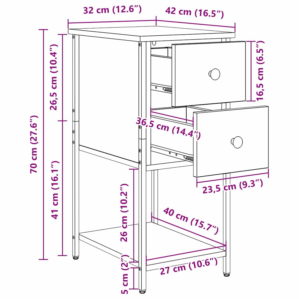 Noćni ormar Crni hrast 32 x 42 x 70 cm Konstruirano drvo
