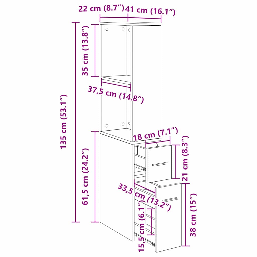 Set namještaja za kupaonicu Zidne Crni hrast 22 x 41 x 135 cm