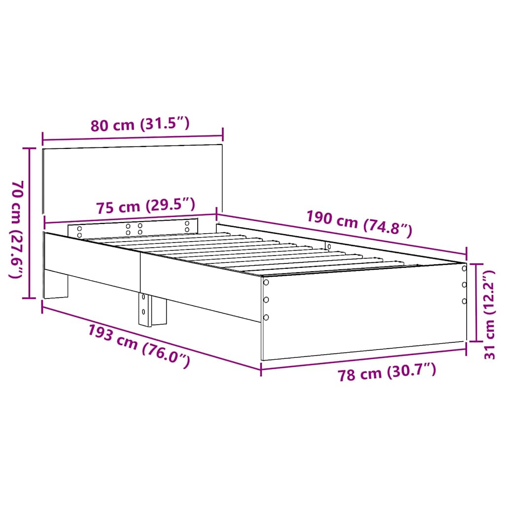 Krevetna konstrukcija Zidne Umjetnički hrast 75 x 190 cm