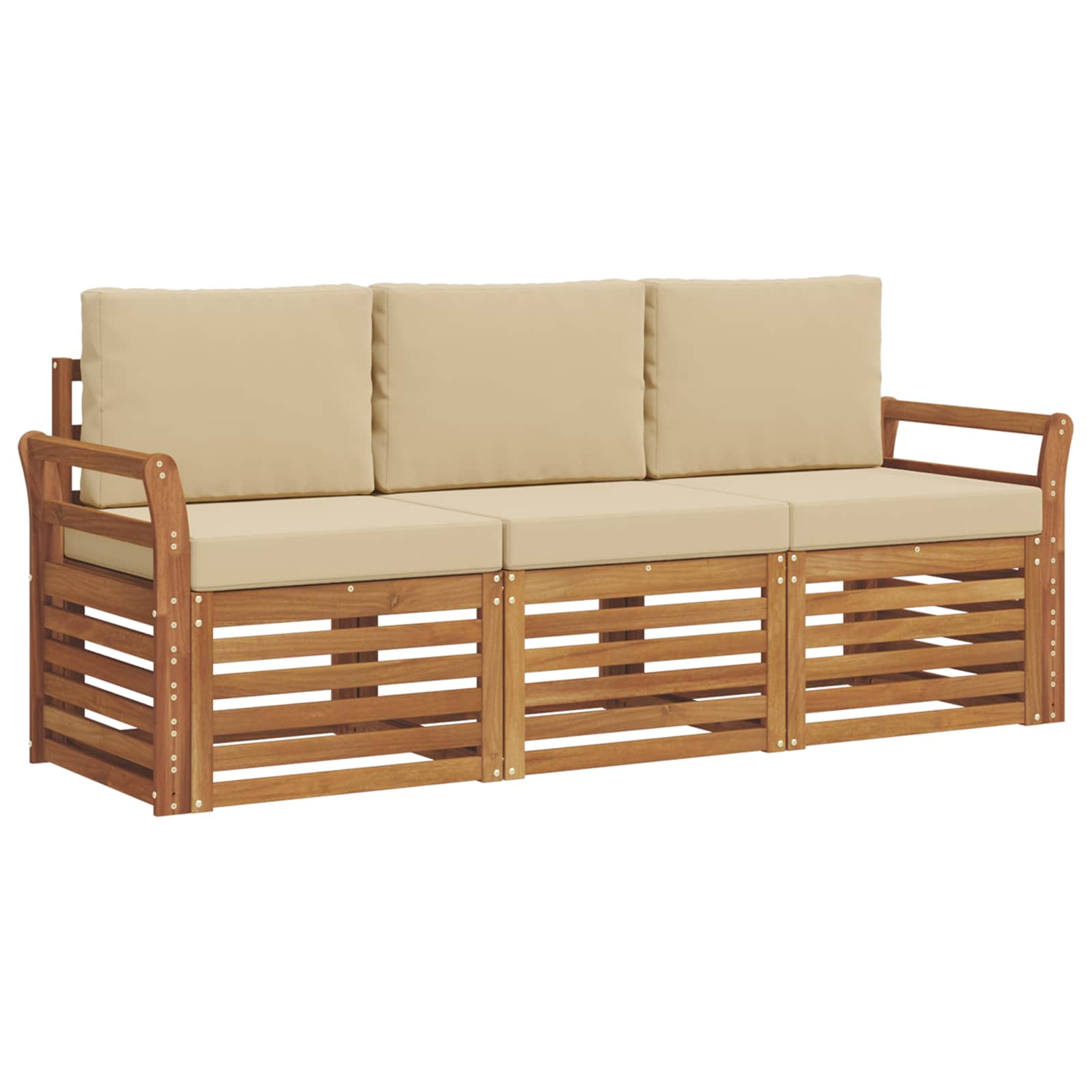 Setovi sofa s jastukom 3 pcs Prirodna i bež Čvrsto drvo akacije