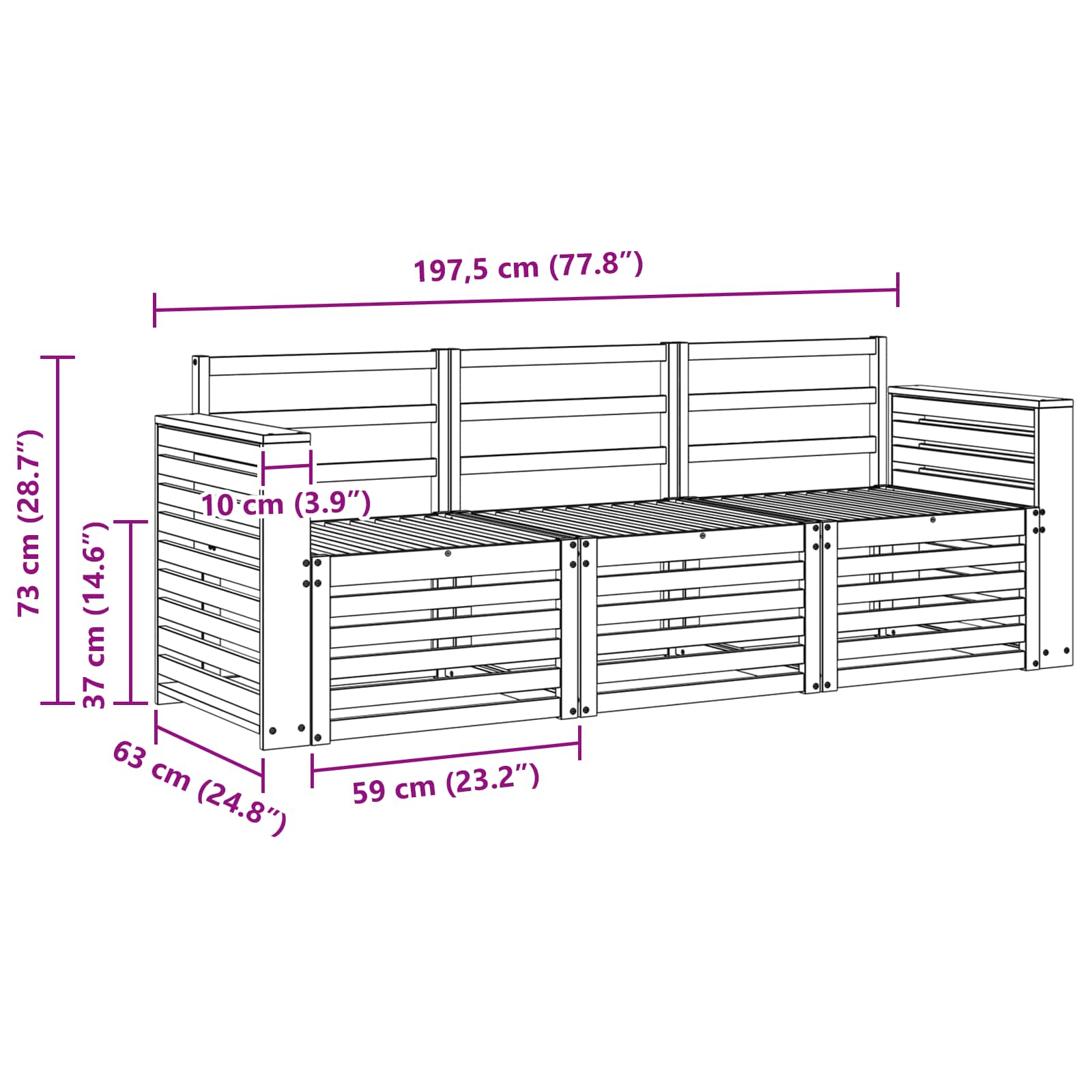 Setovi sofa 3 pcs Prirodna Čvrsto drvo akacije