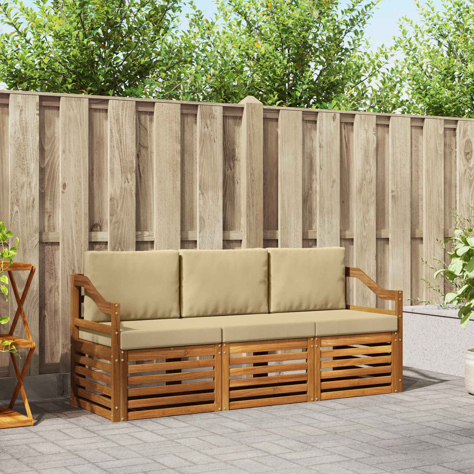 Setovi sofa s jastukom 3 pcs Prirodna i bež Čvrsto drvo akacije