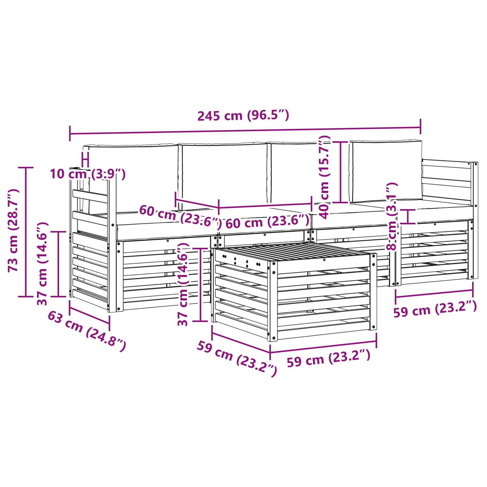 Set vanjskih sofa 5 pcs Prirodna i bež Čvrsto drvo akacije