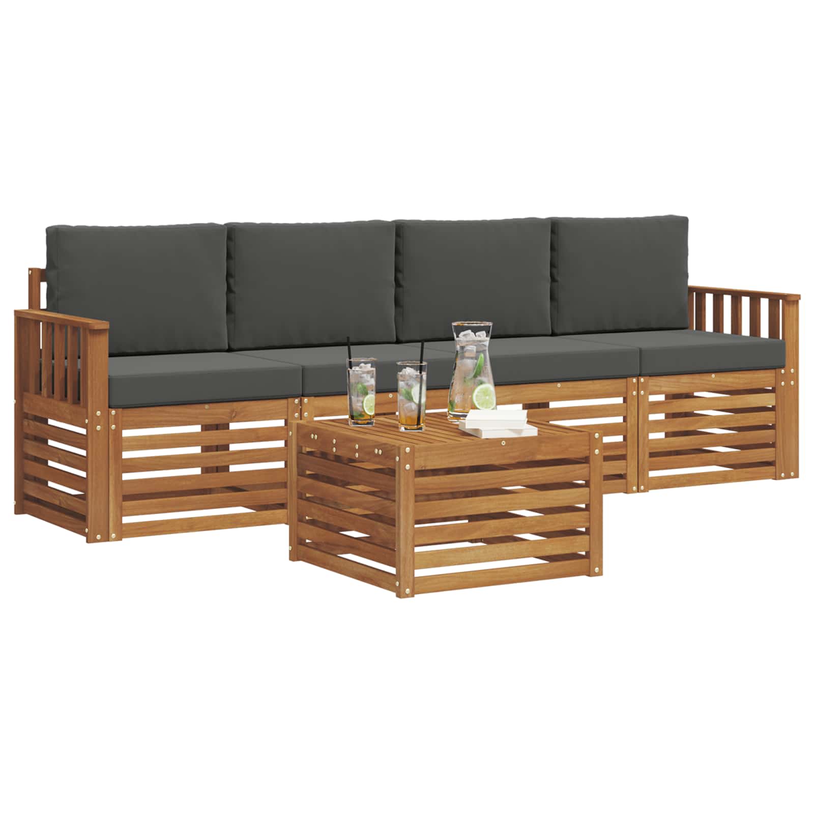 Set vanjskih sofa 5 pcs Prirodna i antracit Čvrsto drvo akacije