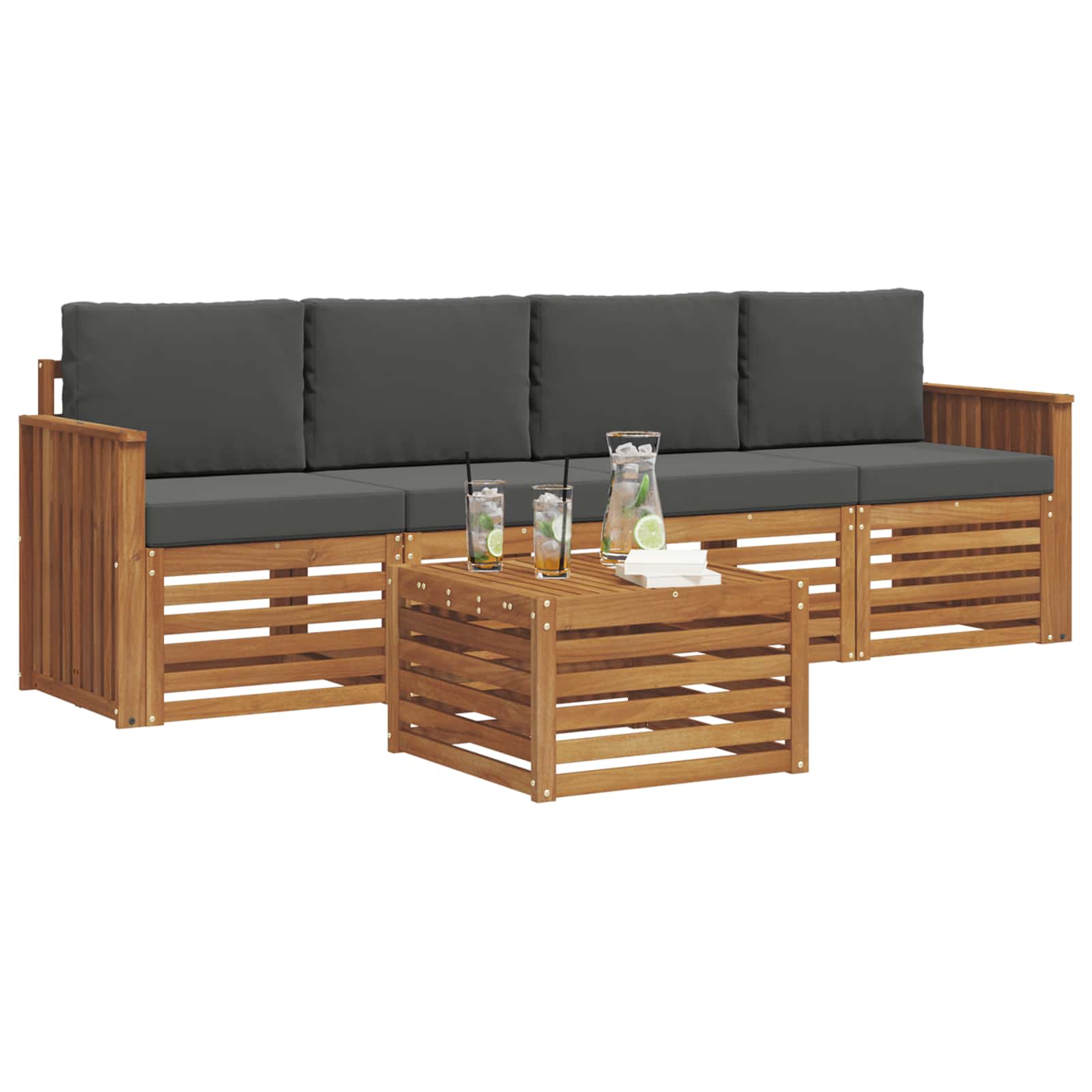 Set vanjskih sofa 5 pcs Prirodna i antracit Čvrsto drvo akacije