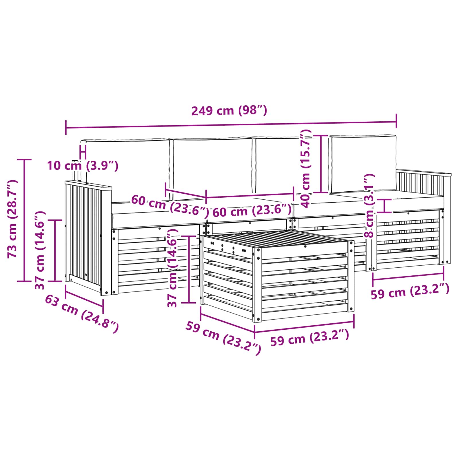 Set vanjskih sofa 5 pcs Prirodna i antracit Čvrsto drvo akacije