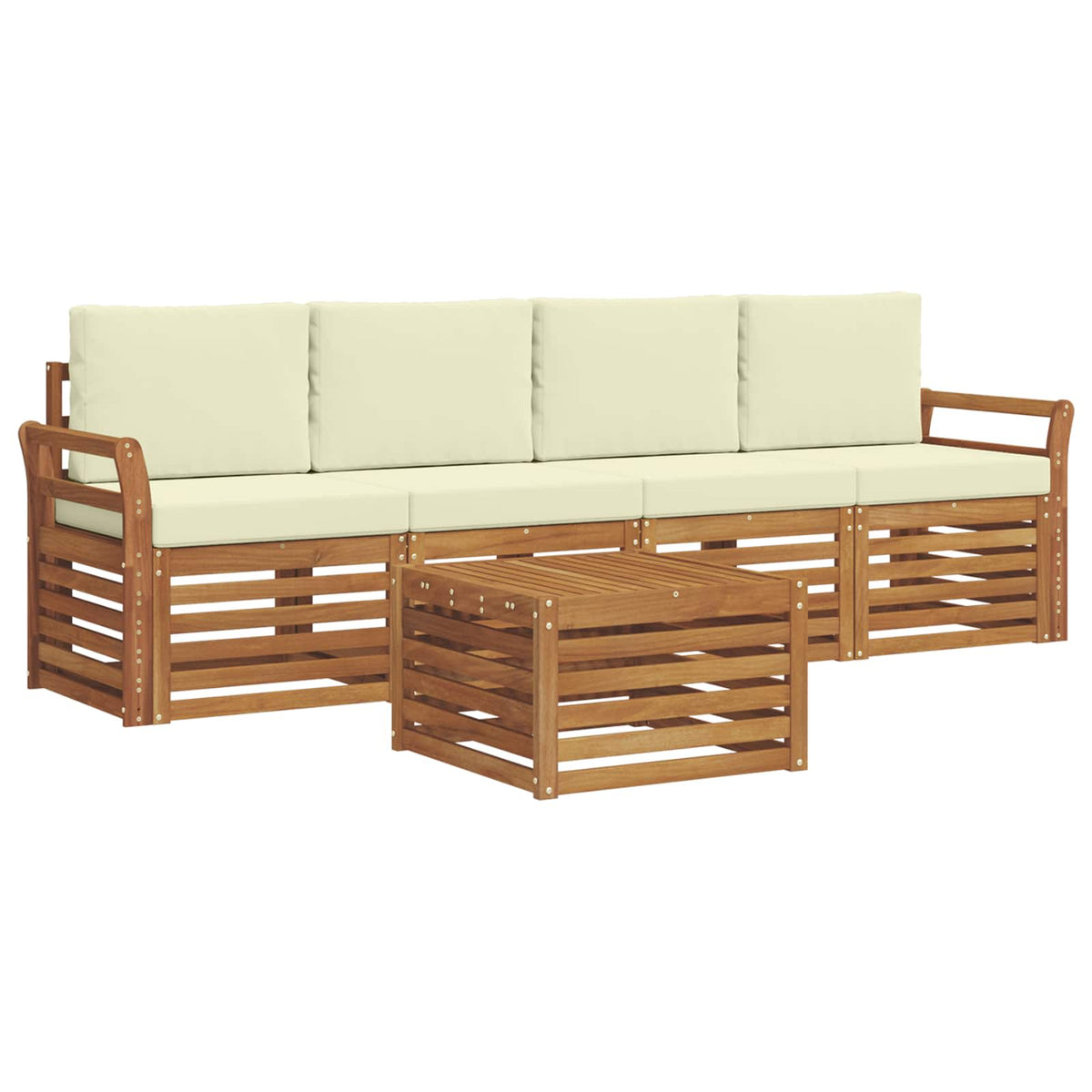 Set vanjskih sofa 5 kom. Prirodna i krem Čvrsto drvo akacije
