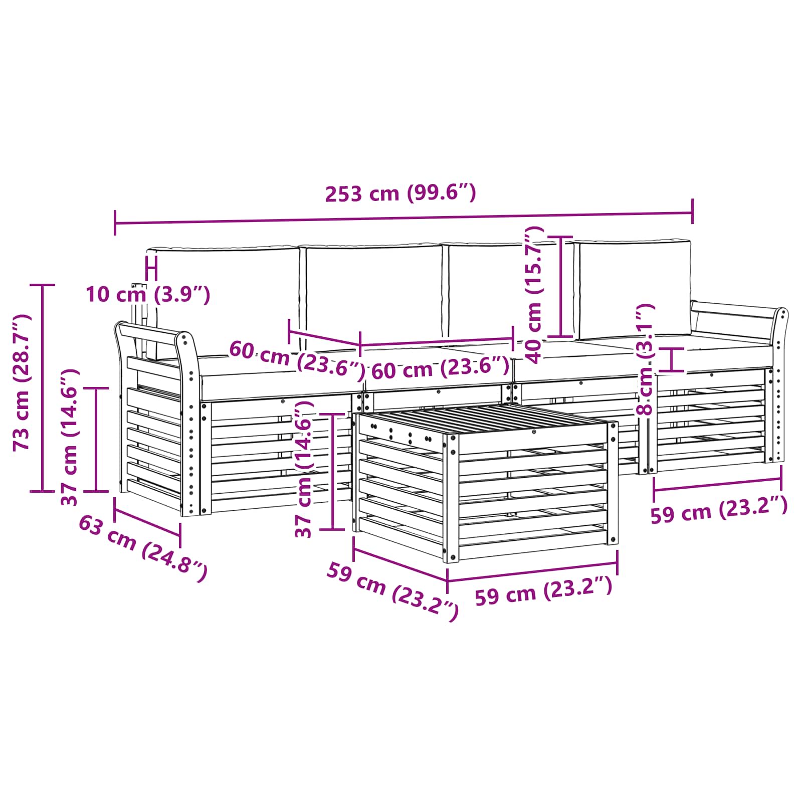 Set vanjskih sofa 5 pcs Prirodna i bež Čvrsto drvo akacije