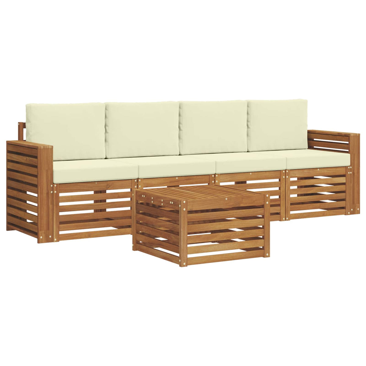 Set vanjskih sofa 5 kom. Prirodna i krem Čvrsto drvo akacije